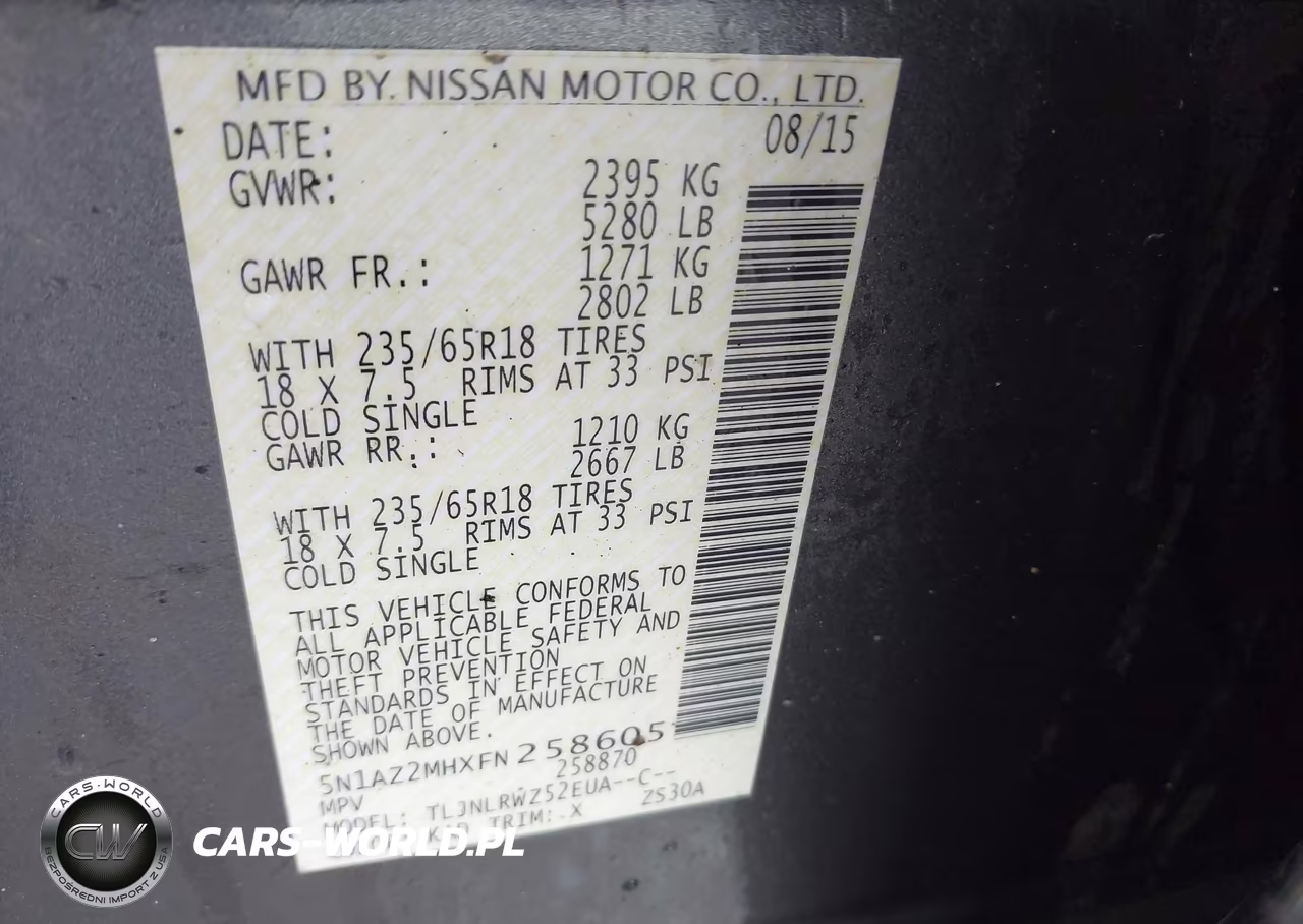 2015 Nissan Murano Sl VIN:5N1AZ2MHXFN258605 - 9