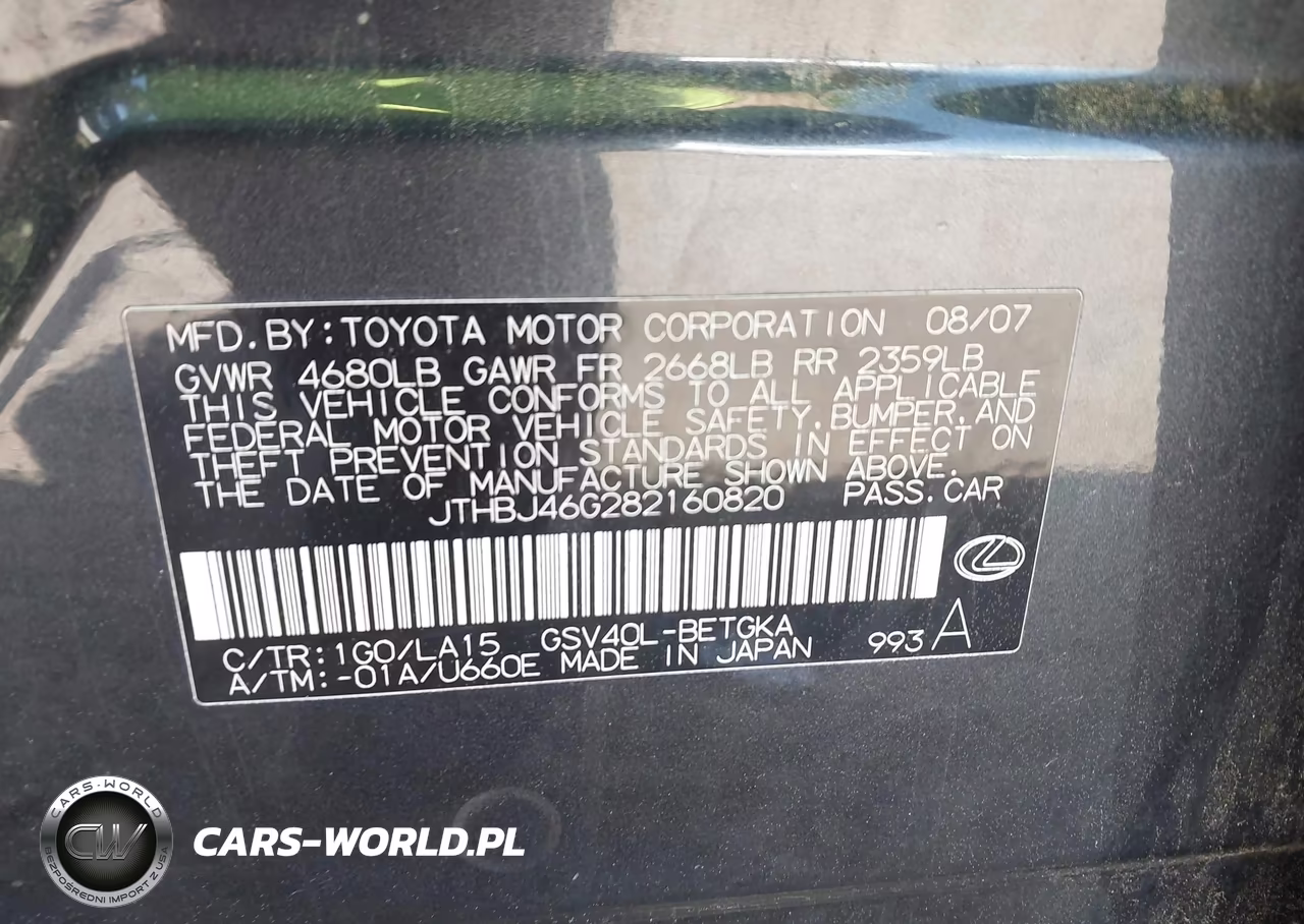 2008 Lexus Es 350 VIN:JTHBJ46G282160820 - 9