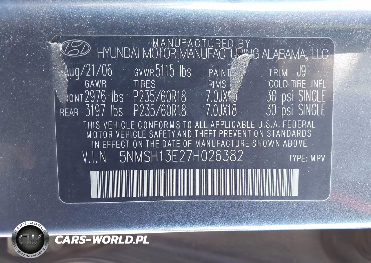 2007 Hyundai Santa Fe Limited-Se VIN:5NMSH13E27H026382 - 9