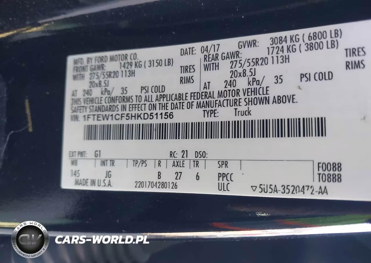 2017 Ford F-150 Xl VIN:1FTEW1CF5HKD51156 - 9