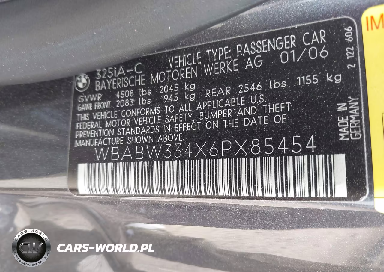 2006 BMW 325Ci VIN:WBABW334X6PX85454 - 9