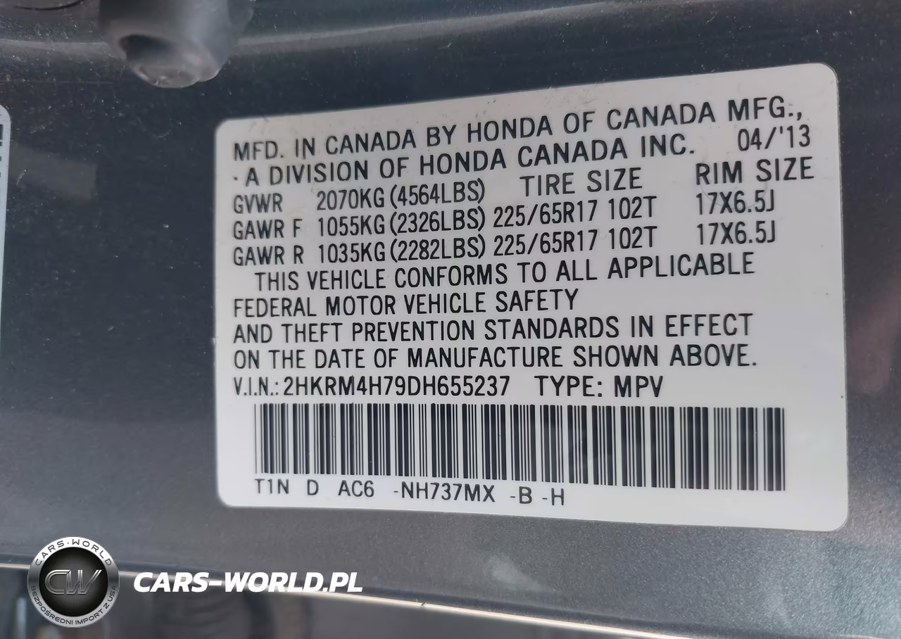 2013 Honda Cr-V Ex-L VIN:2HKRM4H79DH655237 - 9