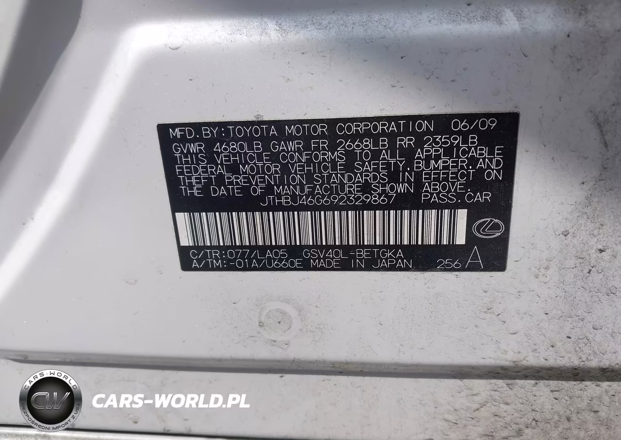 2009 Lexus Es 350 VIN:JTHBJ46G692329867 - 9