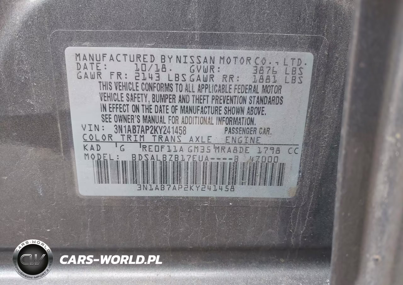 2019 Nissan Sentra S VIN:3N1AB7AP2KY241458 - 9