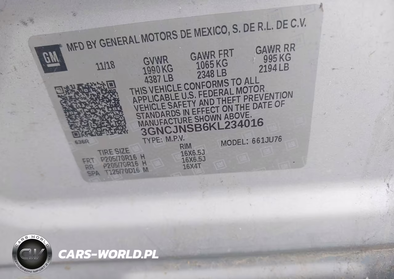 2019 Chevrolet Trax Ls VIN:3GNCJNSB6KL234016 - 9