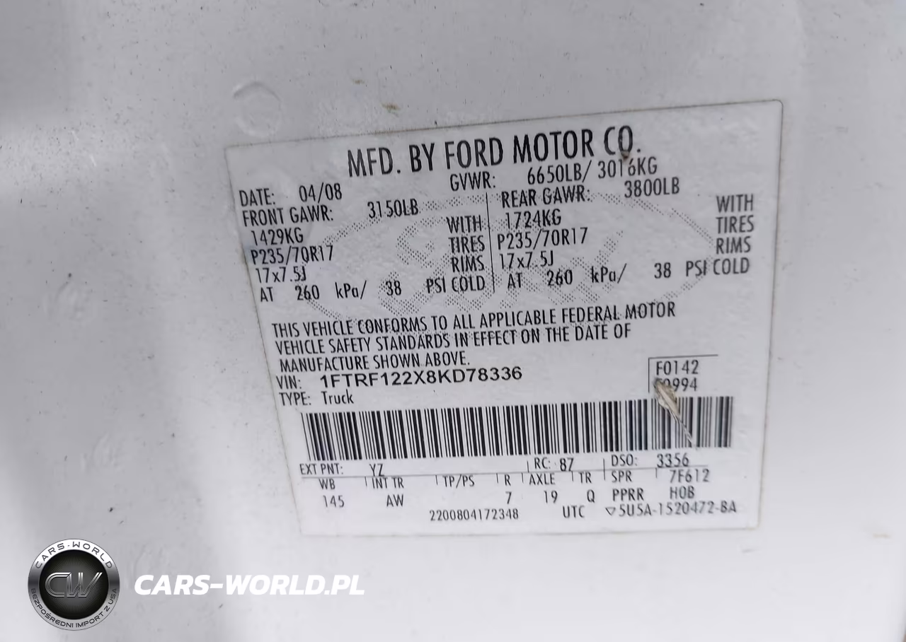 2008 Ford F-150 Stx-Xl-Xlt VIN:1FTRF122X8KD78336 - 9