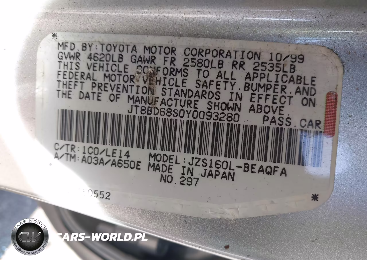 2000 Lexus Gs 300 VIN:JT8BD68S0Y0093280 - 9