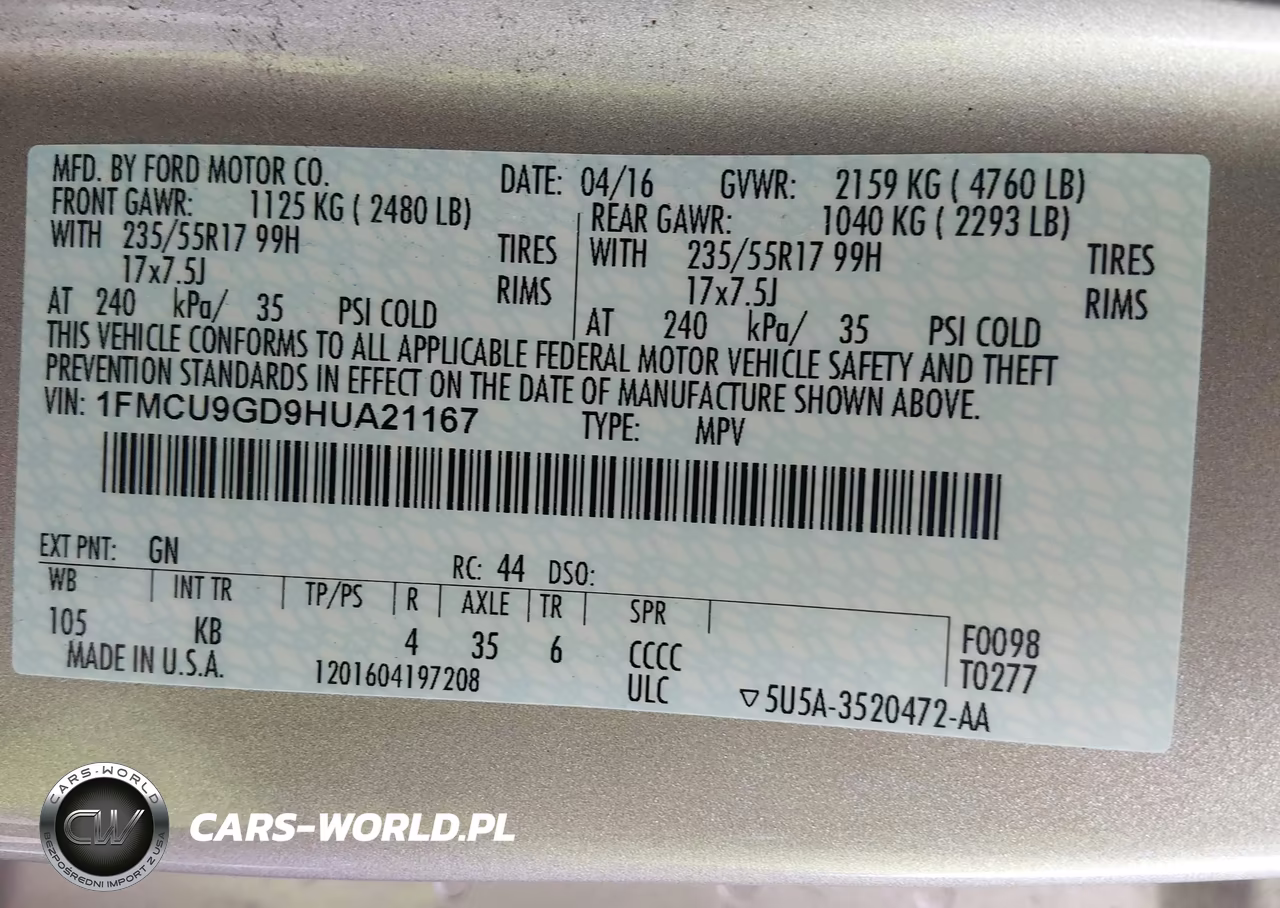 2017 Ford Escape Se VIN:1FMCU9GD9HUA21167 - 9