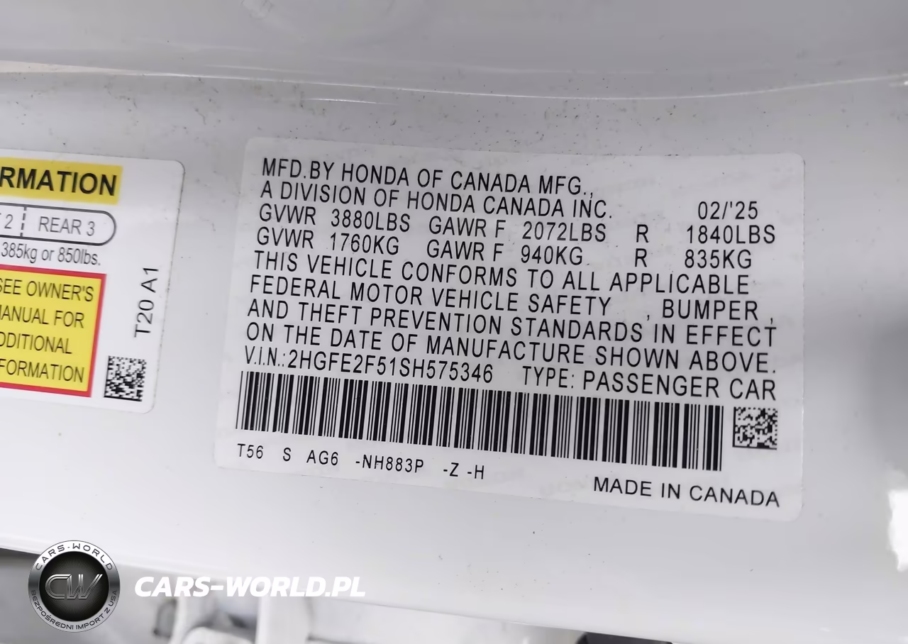 2025 Honda Civic Sport VIN:2HGFE2F51SH575346 - 9