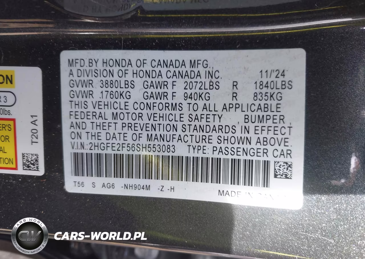 2025 Honda Civic Sport VIN:2HGFE2F56SH553083 - 9