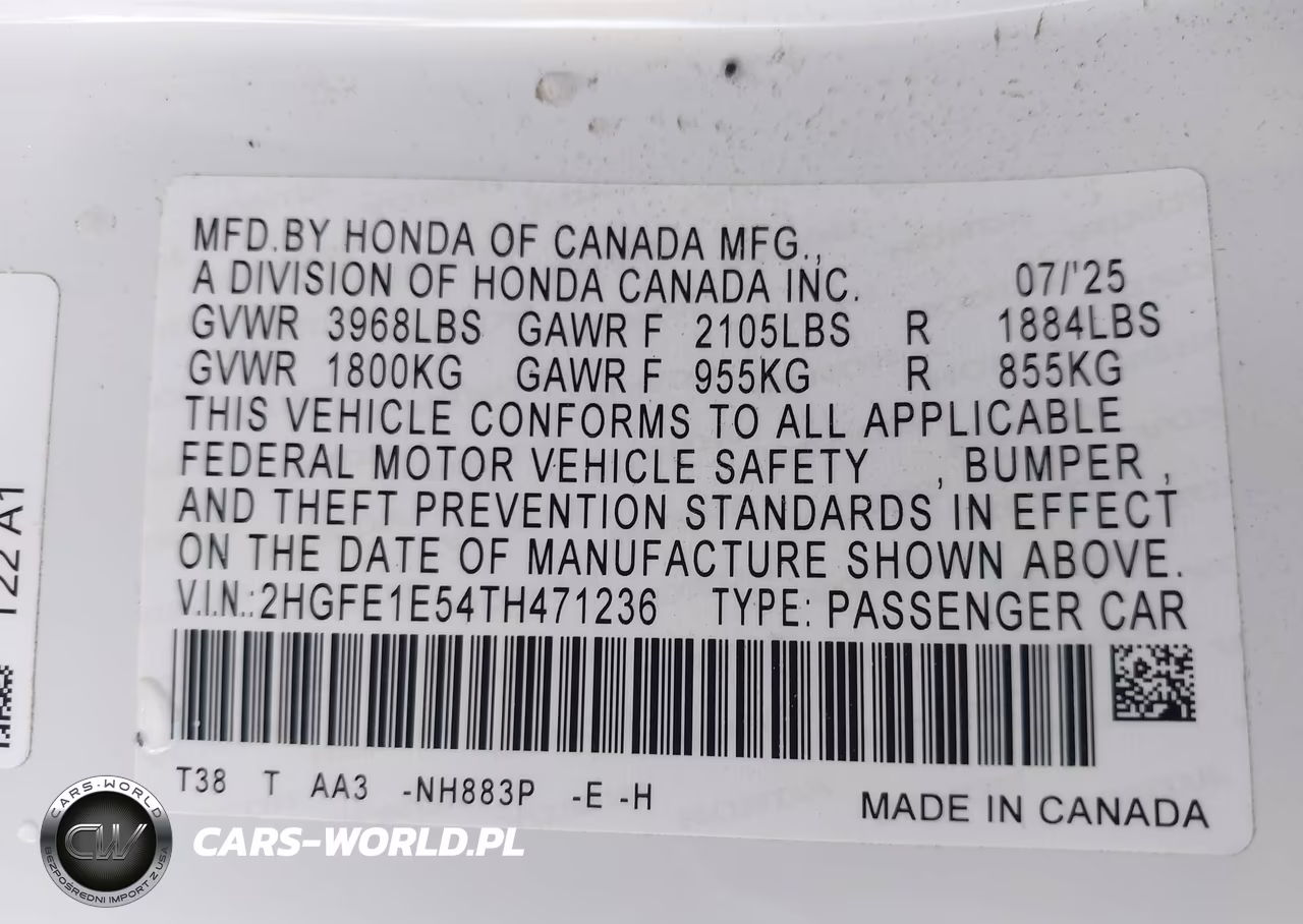 2026 Honda Civic Si Sedan VIN:2HGFE1E54TH471236 - 9