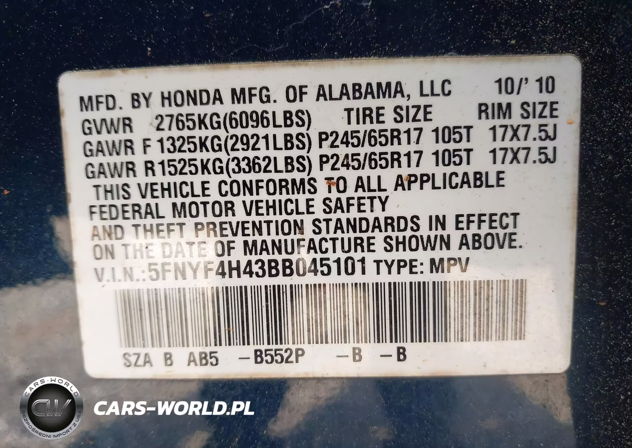 2011 Honda Pilot Ex VIN:5FNYF4H43BB045101 - 9