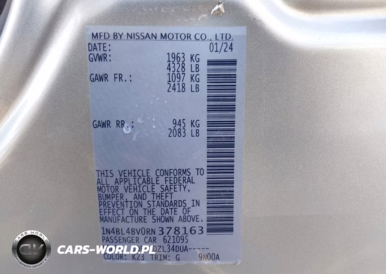 2024 Nissan Altima S Fwd VIN:1N4BL4BV0RN378163 - 9