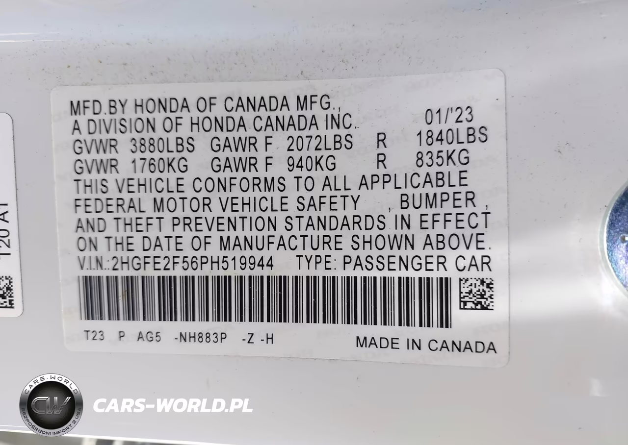 2023 Honda Civic Sport VIN:2HGFE2F56PH519944 - 9