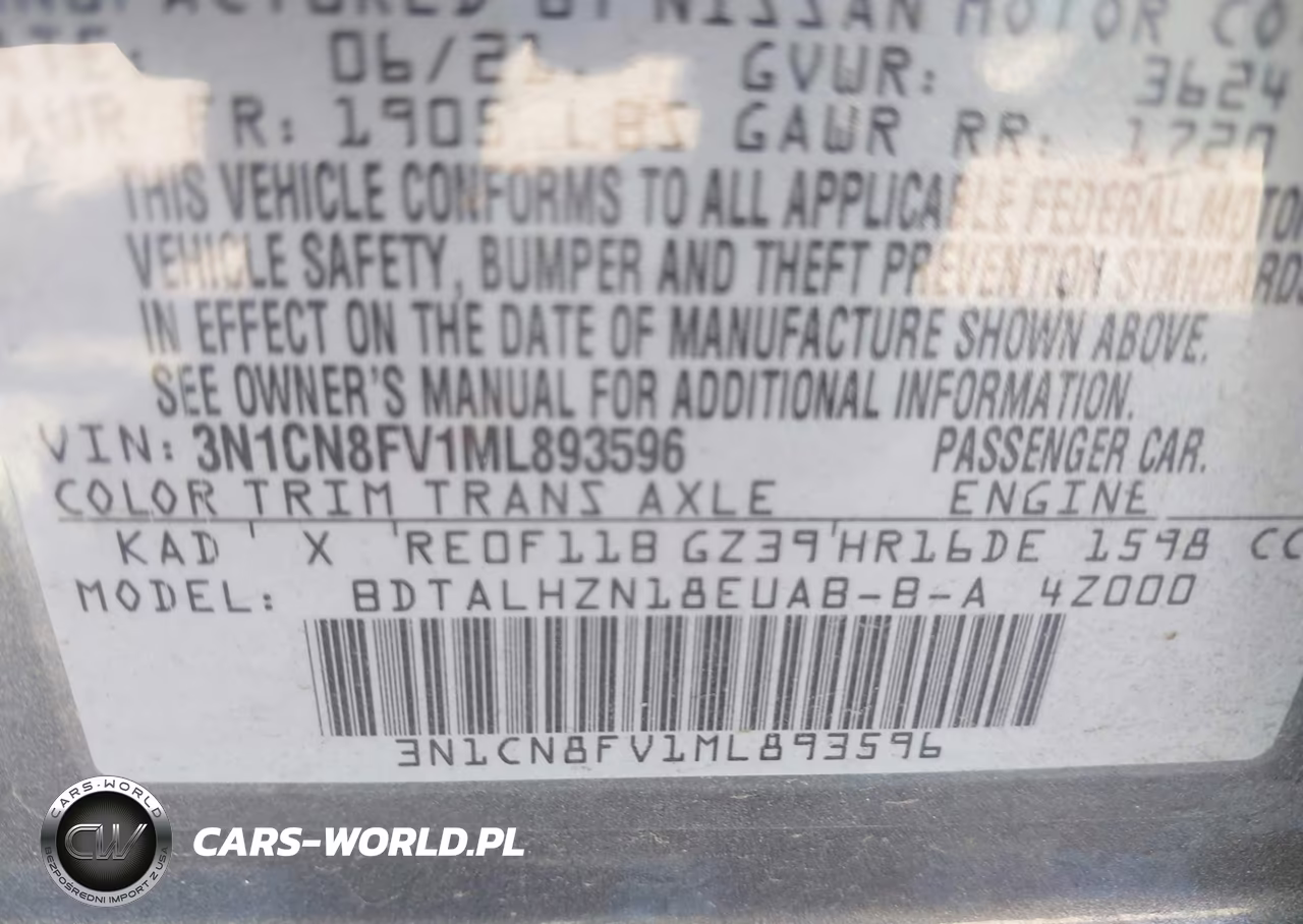 2021 Nissan Versa Sr Xtronic Cvt VIN:3N1CN8FV1ML893596 - 9