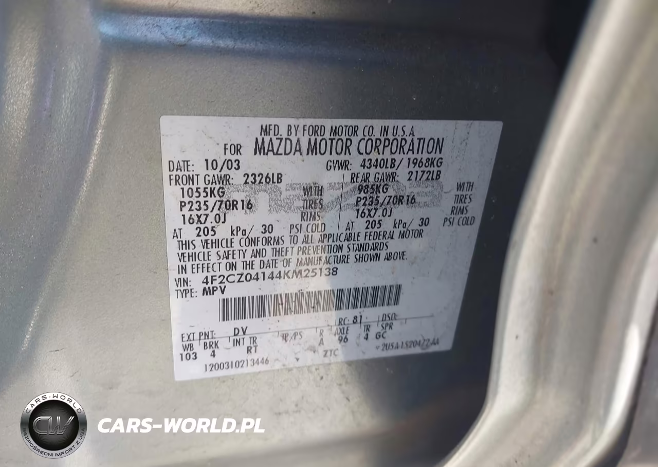 2004 Mazda Tribute Lx V6 VIN:4F2CZ04144KM25138 - 9