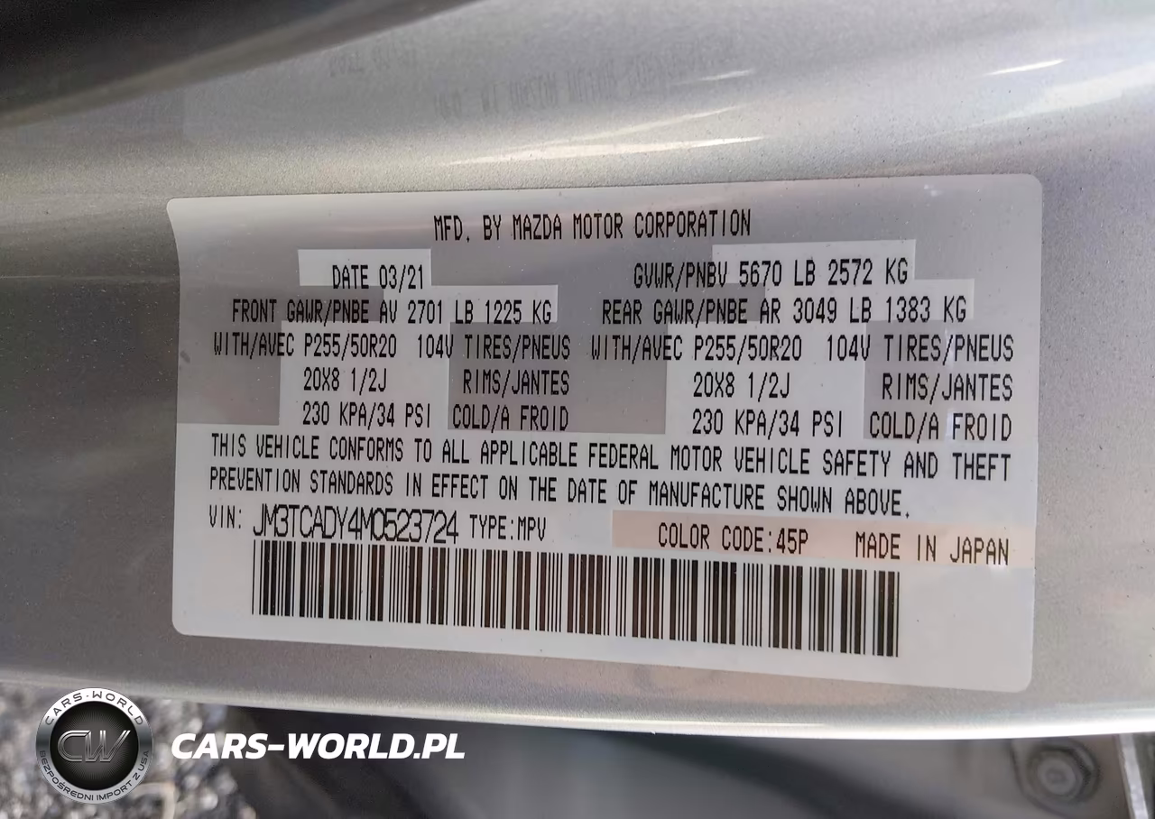 2021 Mazda Cx-9 Grand Touring VIN:JM3TCADY4M0523724 - 9