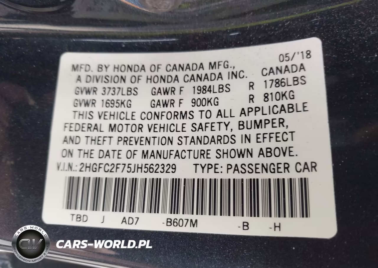 2018 Honda Civic Ex VIN:2HGFC2F75JH562329 - 9