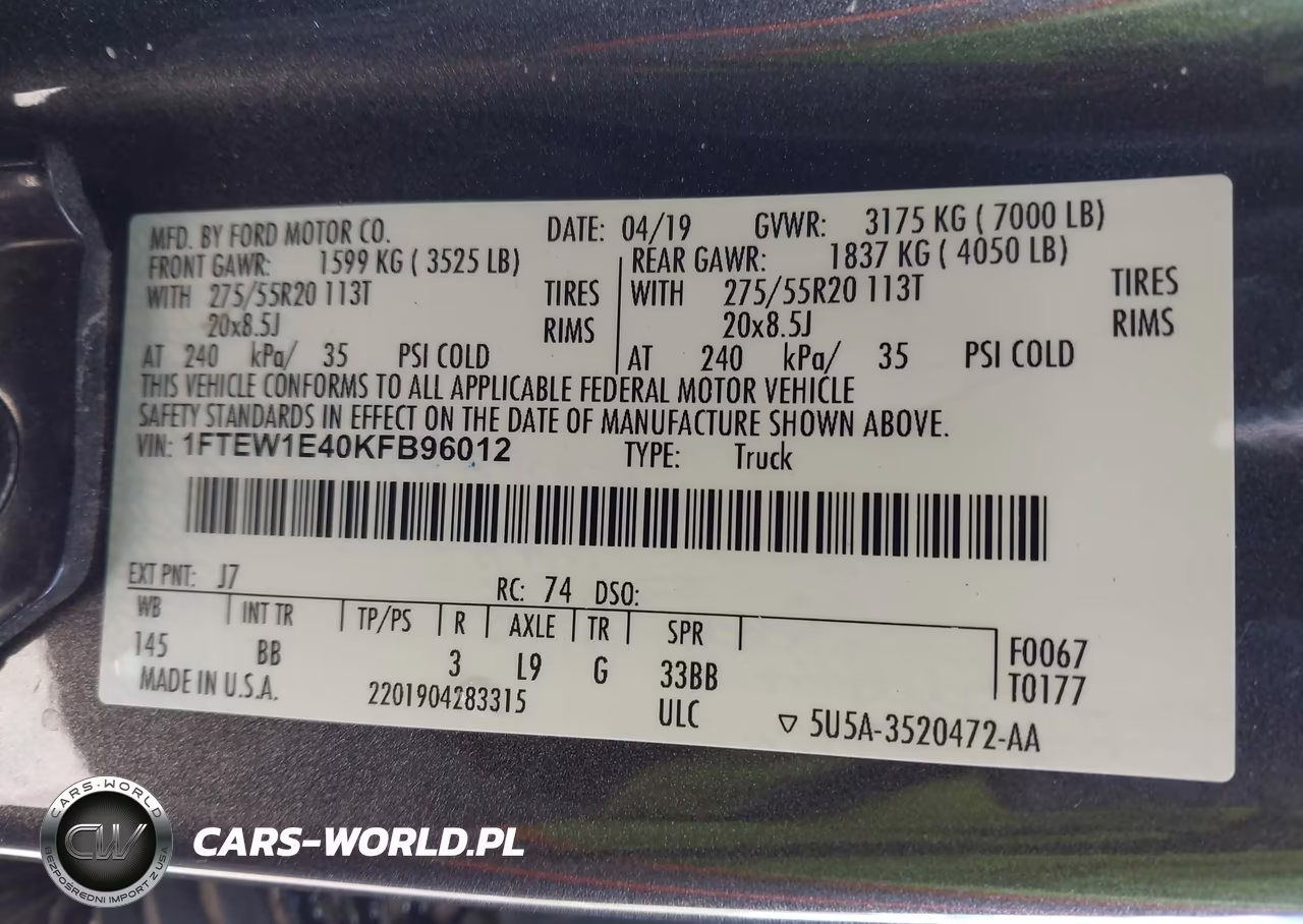 2019 Ford F-150 Platinum VIN:1FTEW1E40KFB96012 - 9