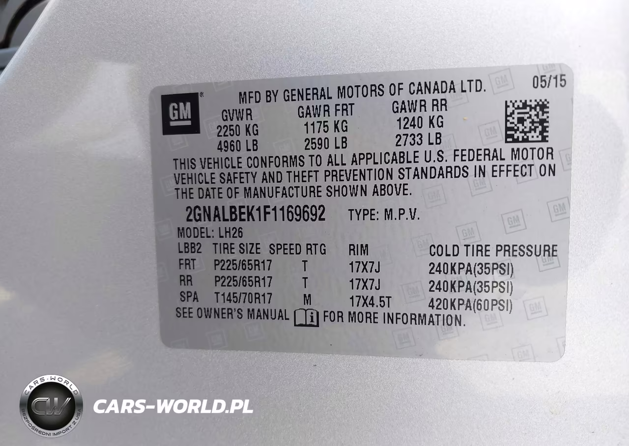 2015 Chevrolet Equinox 1Lt VIN:2GNALBEK1F1169692 - 9