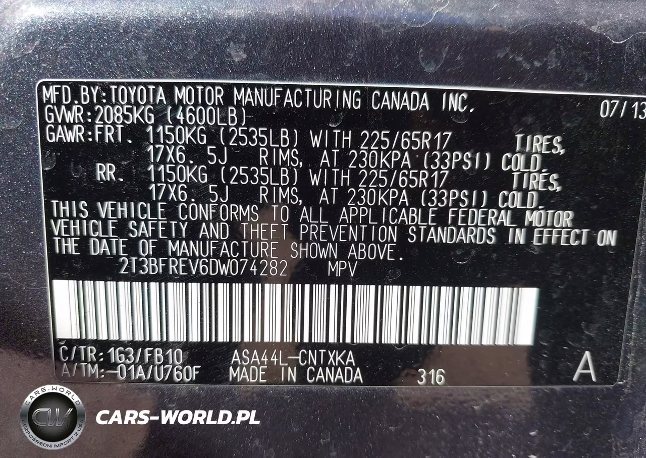 2013 Toyota Rav4 Le VIN:2T3BFREV6DW074282 - 9