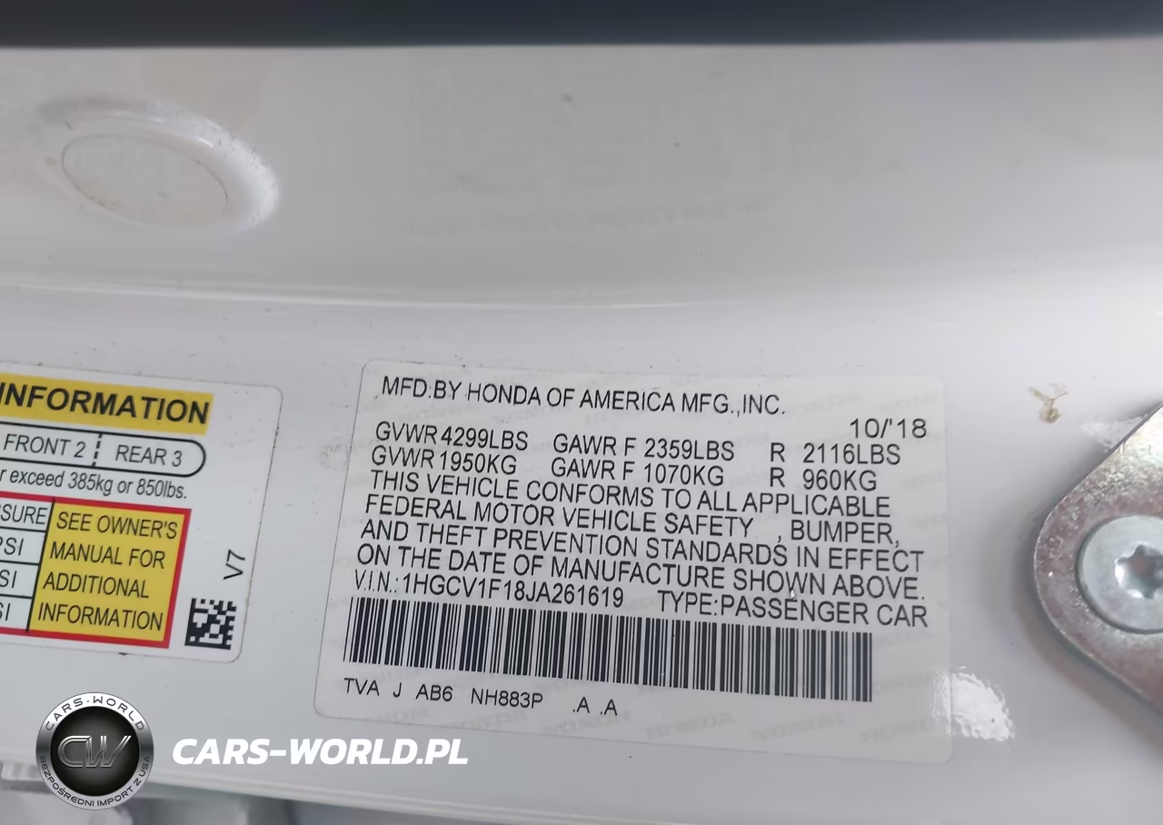 2018 Honda Accord Lx VIN:1HGCV1F18JA261619 - 9