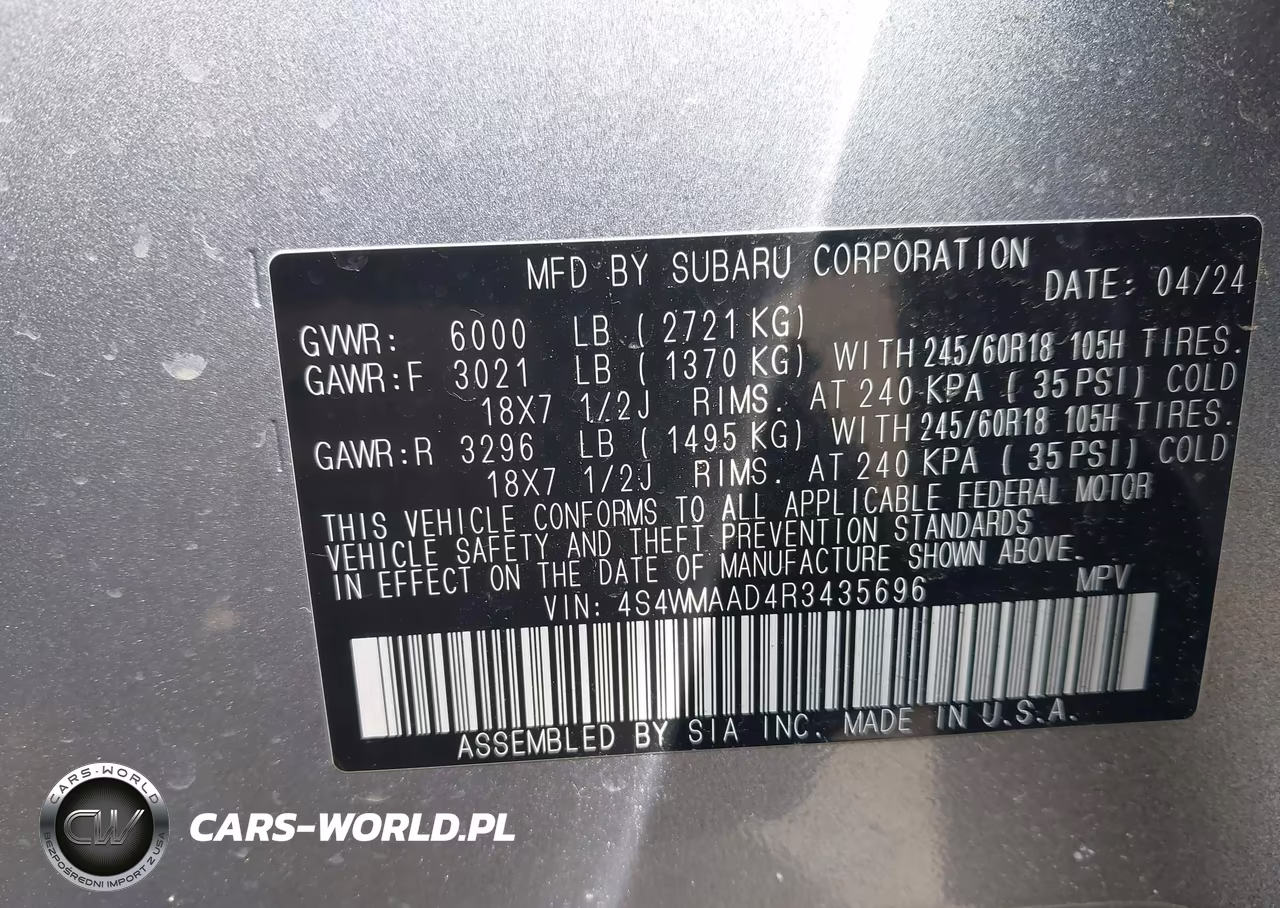 2024 Subaru Ascent Base 8-Passenger VIN:4S4WMAAD4R3435696 - 9