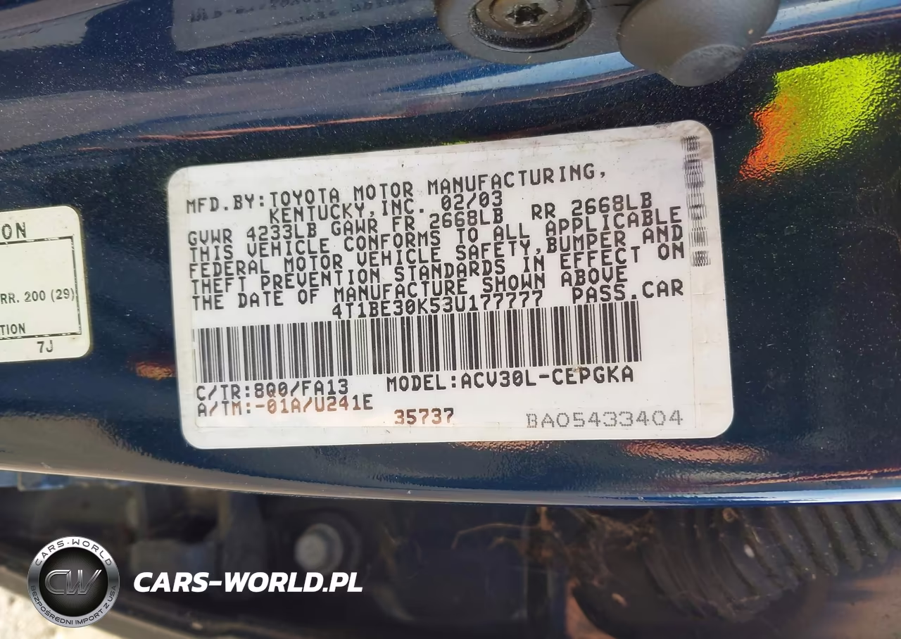 2003 Toyota Camry Xle VIN:4T1BE30K53U177777 - 9