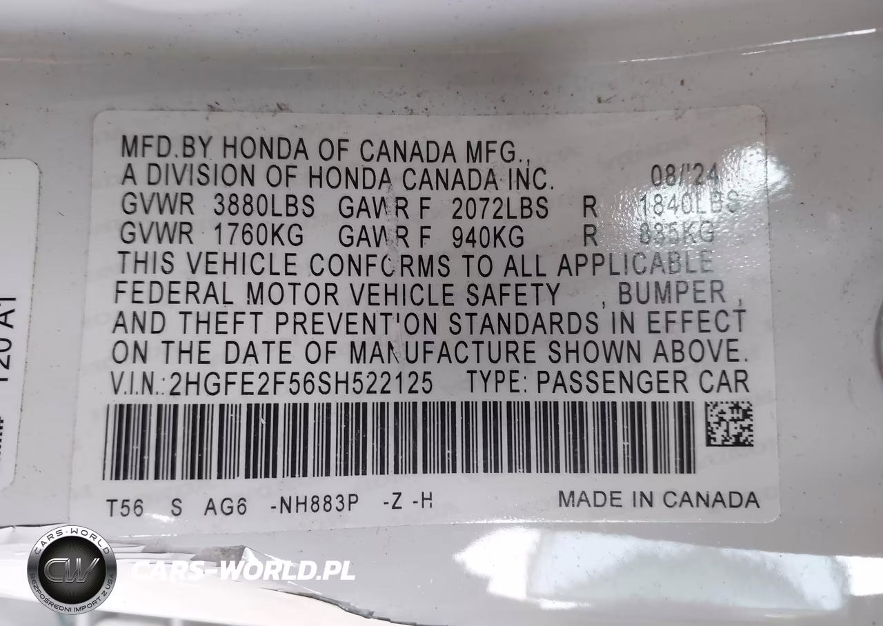 2025 Honda Civic Sport VIN:2HGFE2F56SH522125 - 9