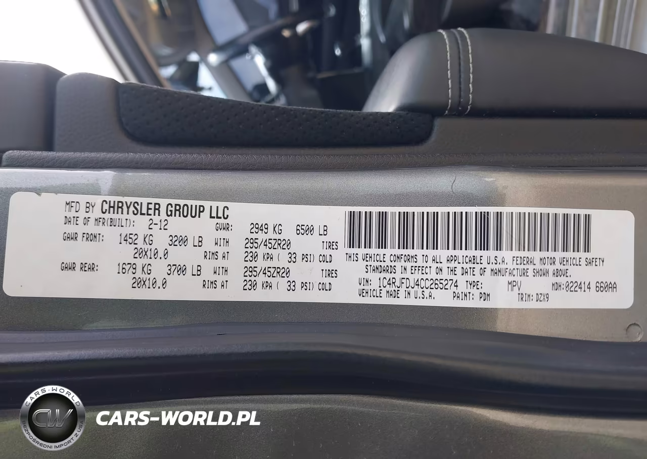 2012 Jeep Grand Cherokee Srt8 VIN:1C4RJFDJ4CC265274 - 9