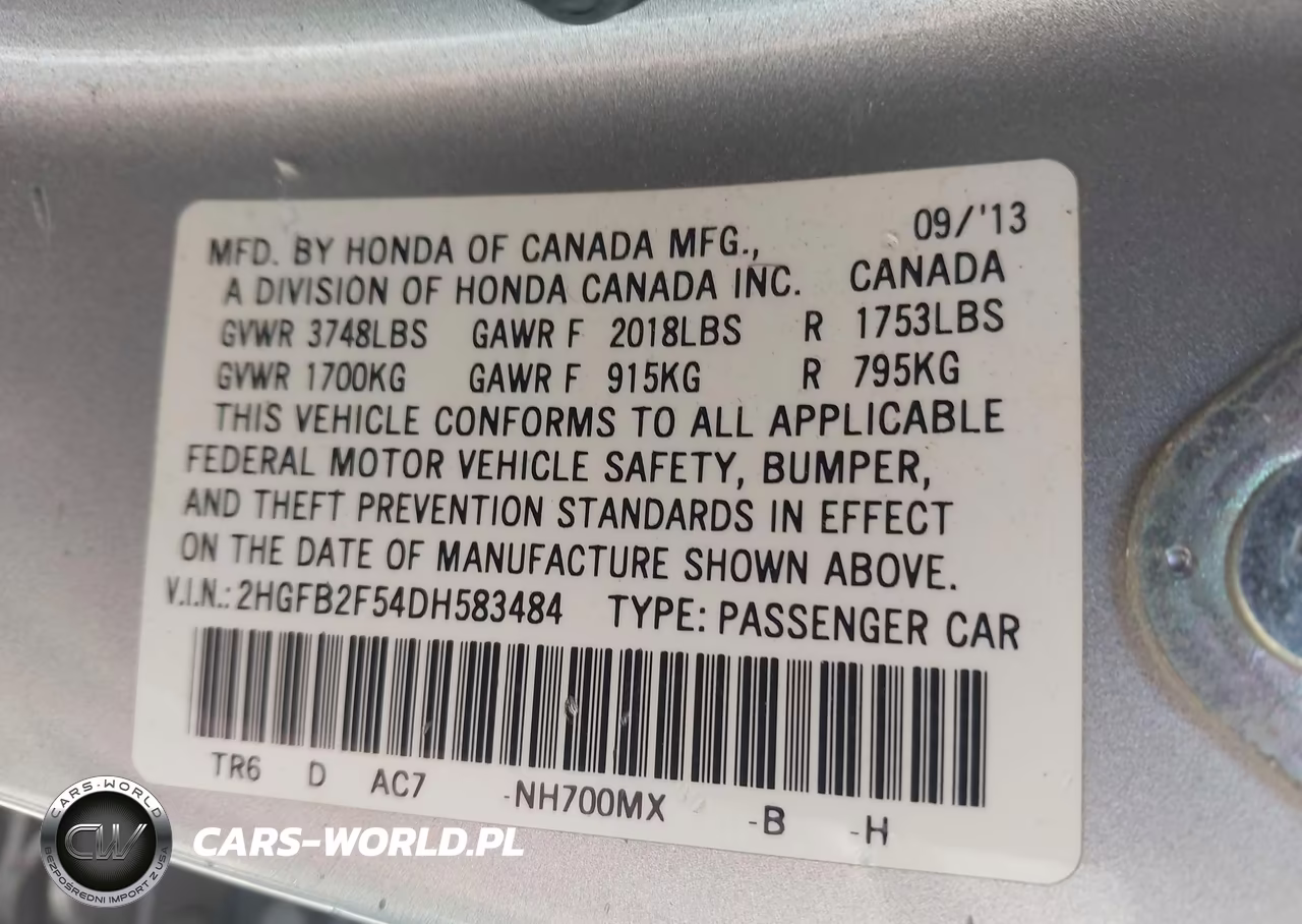 2013 Honda Civic Lx VIN:2HGFB2F54DH583484 - 9