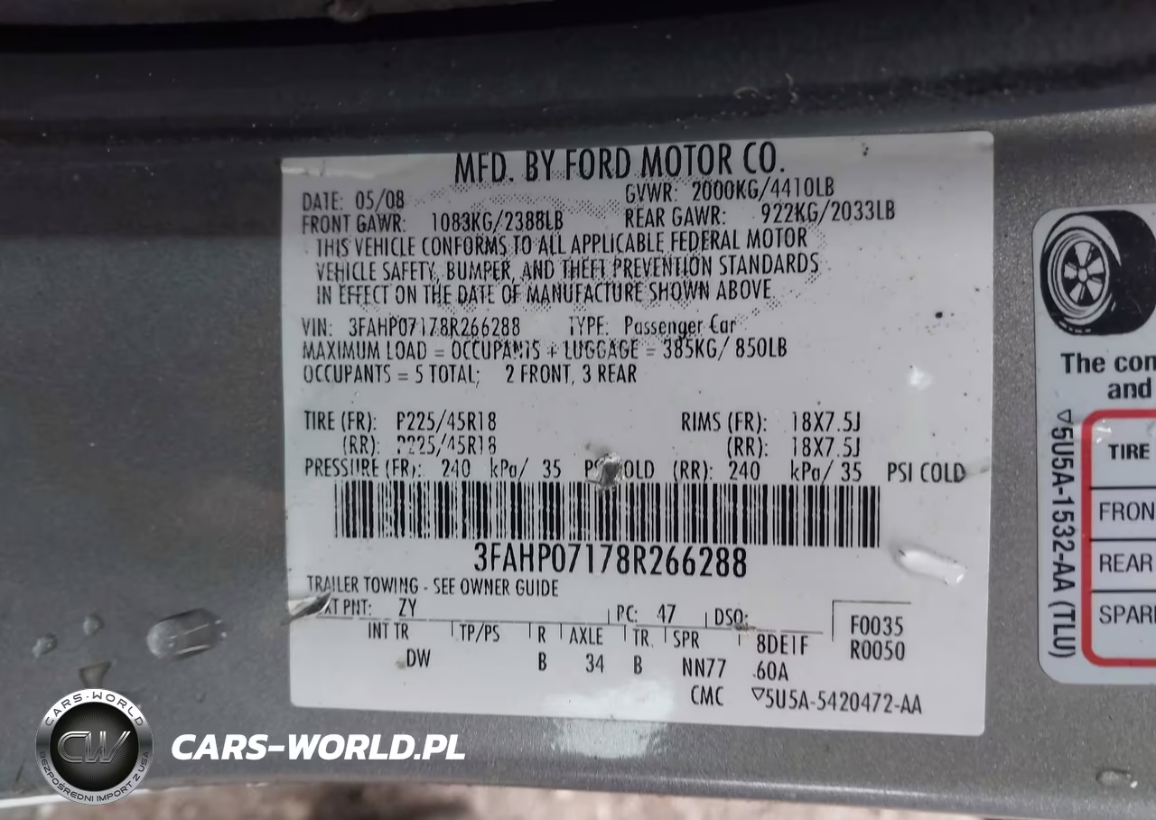 2008 Ford Fusion Se VIN:3FAHP07178R266288 - 9