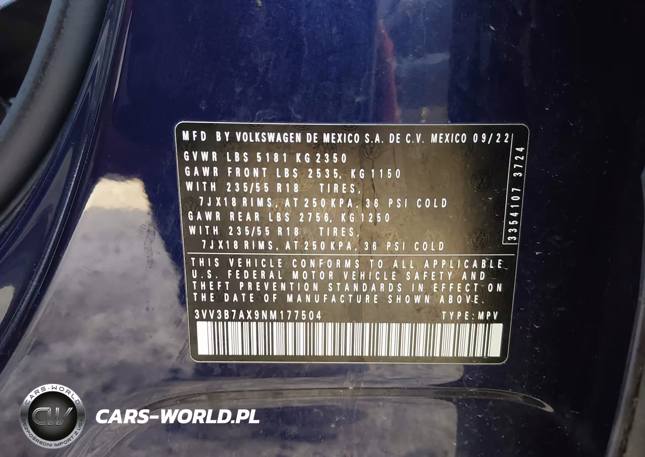 2022 Volkswagen Tiguan 2.0T Se VIN:3VV3B7AX9NM177504 - 9