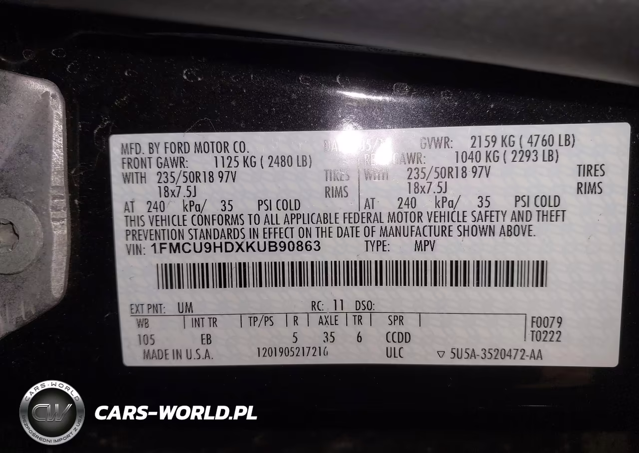 2019 Ford Escape Sel VIN:1FMCU9HDXKUB90863 - 9