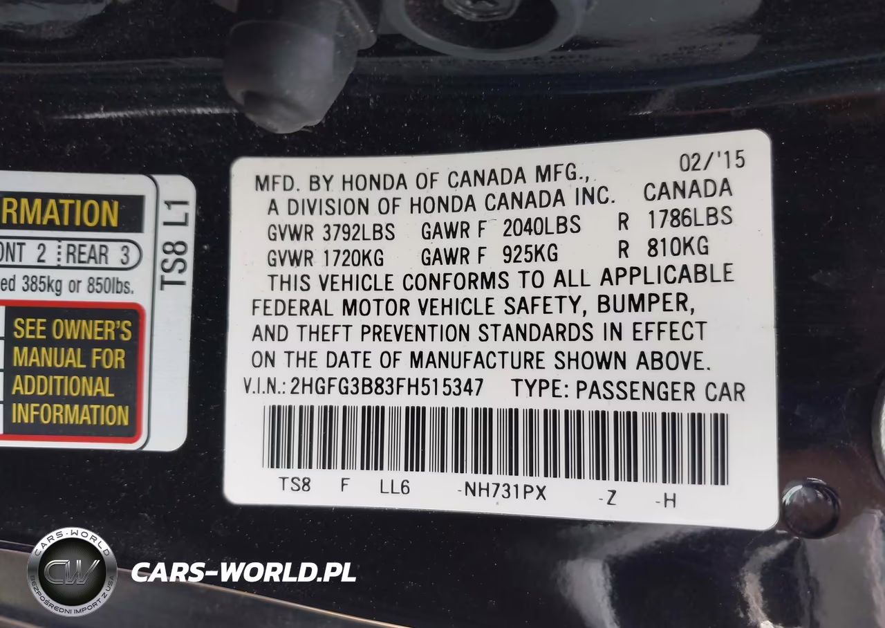 2015 Honda Civic Ex VIN:2HGFG3B83FH515347 - 9