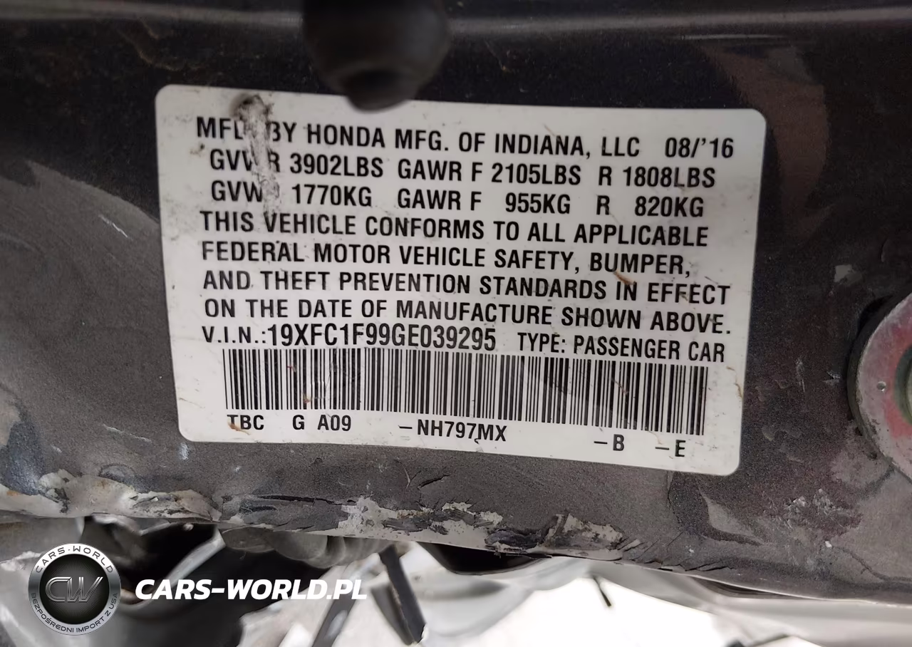 2016 Honda Civic Touring VIN:19XFC1F99GE039295 - 9