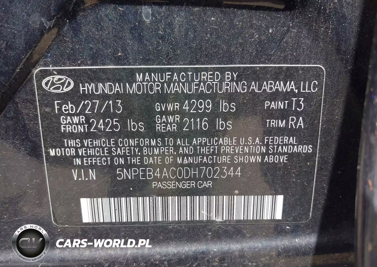 2013 Hyundai Sonata Gls VIN:5NPEB4AC0DH702344 - 9