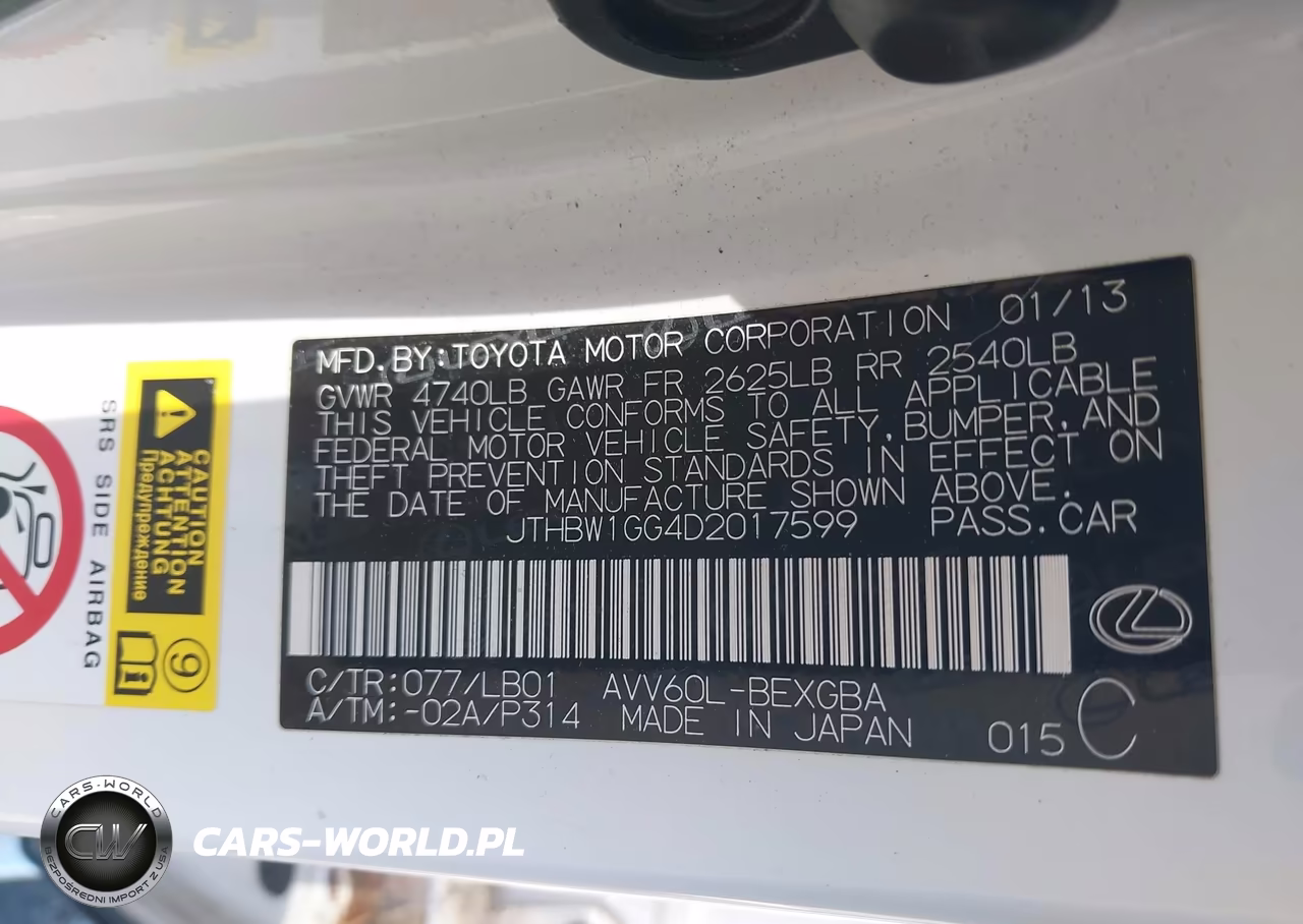 2013 Lexus Es 300H VIN:JTHBW1GG4D2017599 - 9