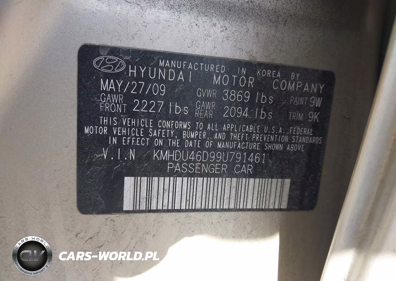 2009 Hyundai Elantra Gls VIN:KMHDU46D99U791461 - 9