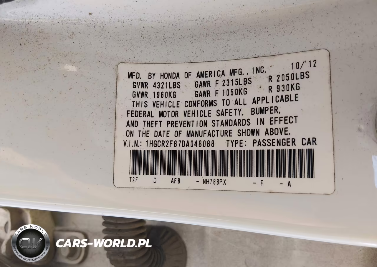 2013 Honda Accord Ex-L VIN:1HGCR2F87DA048088 - 9