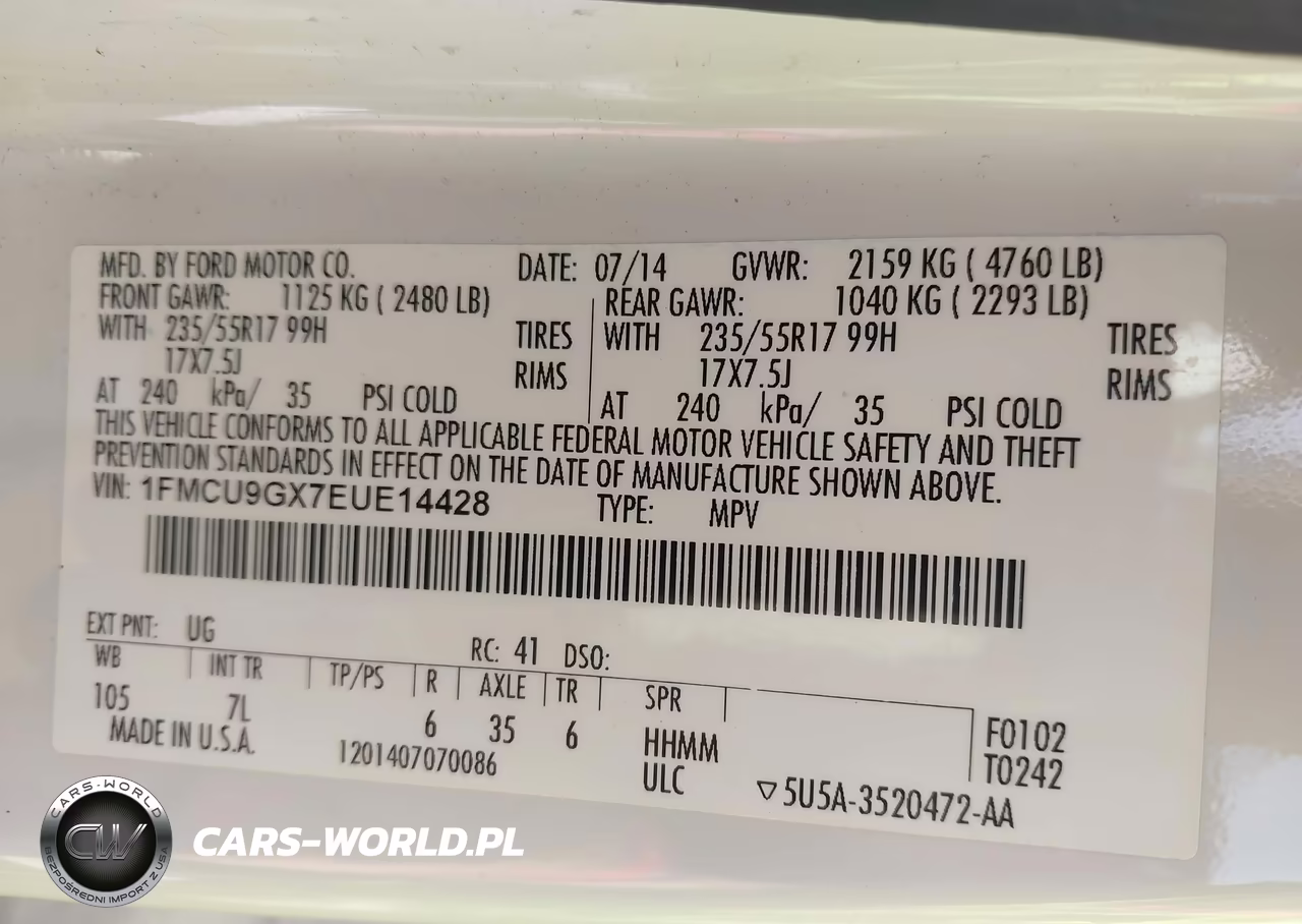 2014 Ford Escape Se VIN:1FMCU9GX7EUE14428 - 9