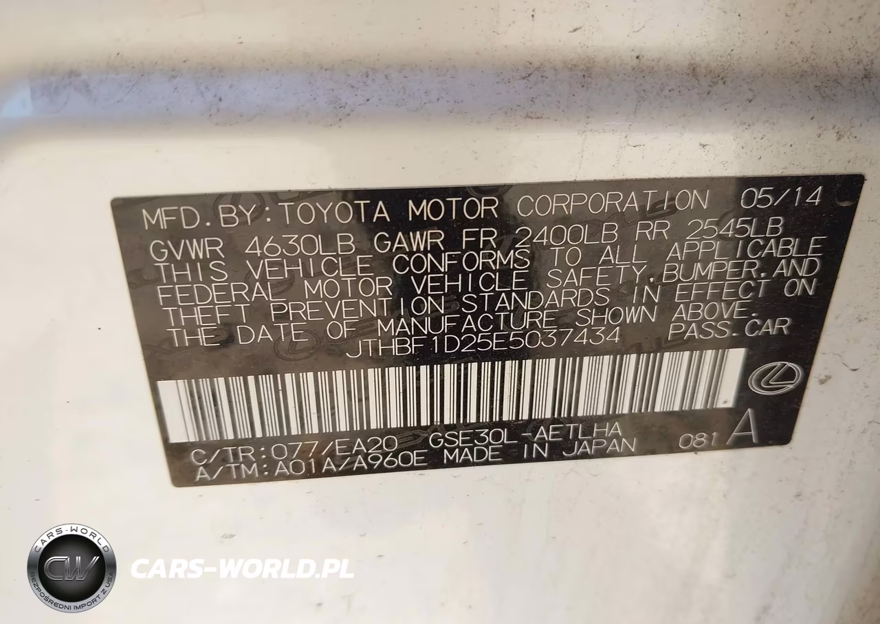 2014 Lexus Is 250 VIN:JTHBF1D25E5037434 - 9