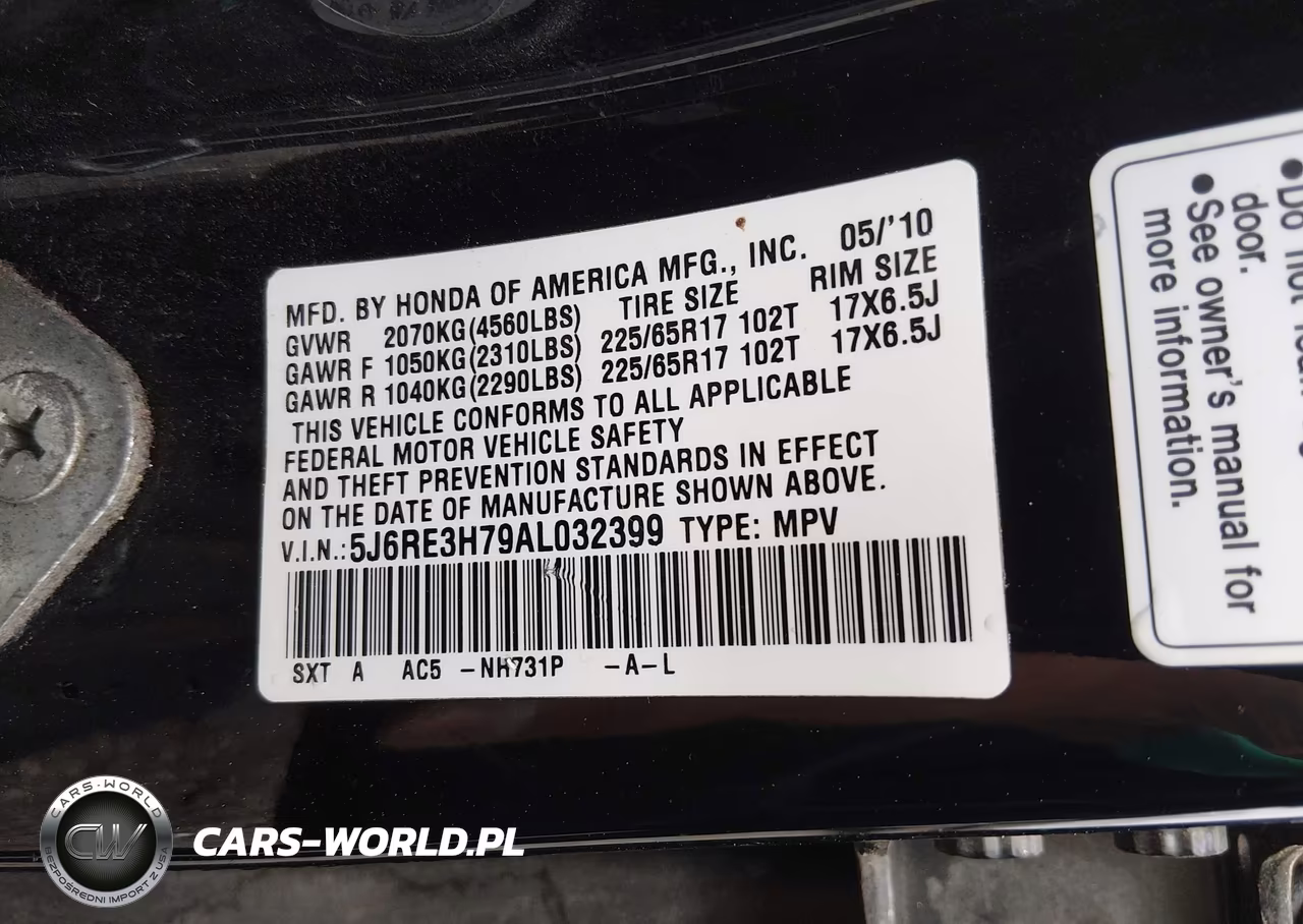 2010 Honda Cr-V Ex-L VIN:5J6RE3H79AL032399 - 9