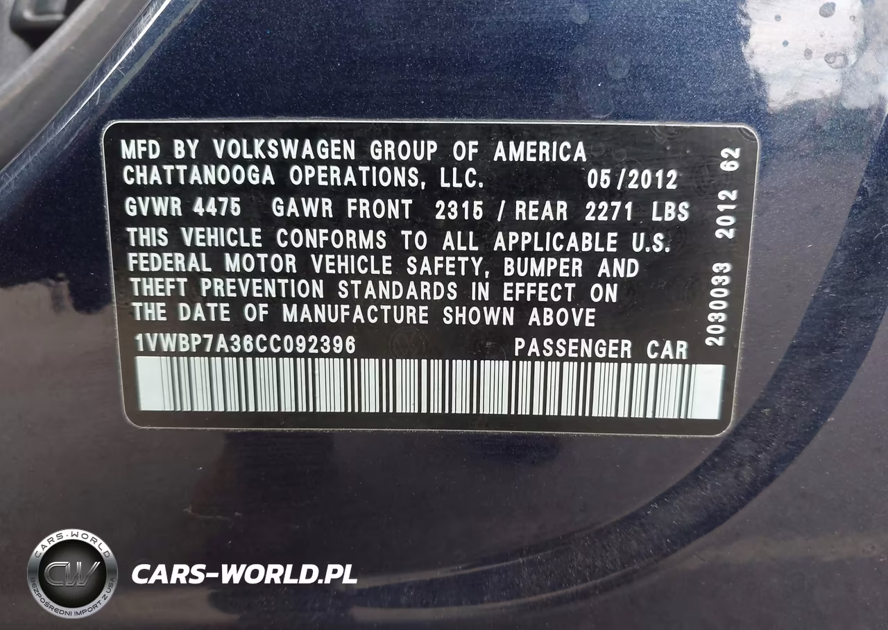 2012 Volkswagen Passat 2.5L Se VIN:1VWBP7A36CC092396 - 9