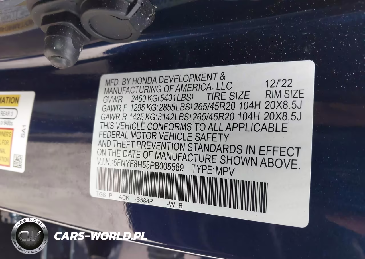 2023 Honda Passport Awd Ex-L VIN:5FNYF8H53PB005589 - 9