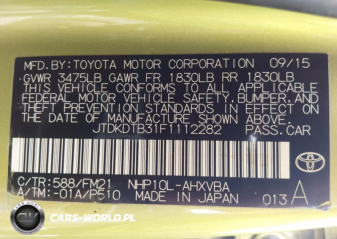 2015 Toyota Prius C Two VIN:JTDKDTB31F1112282 - 9