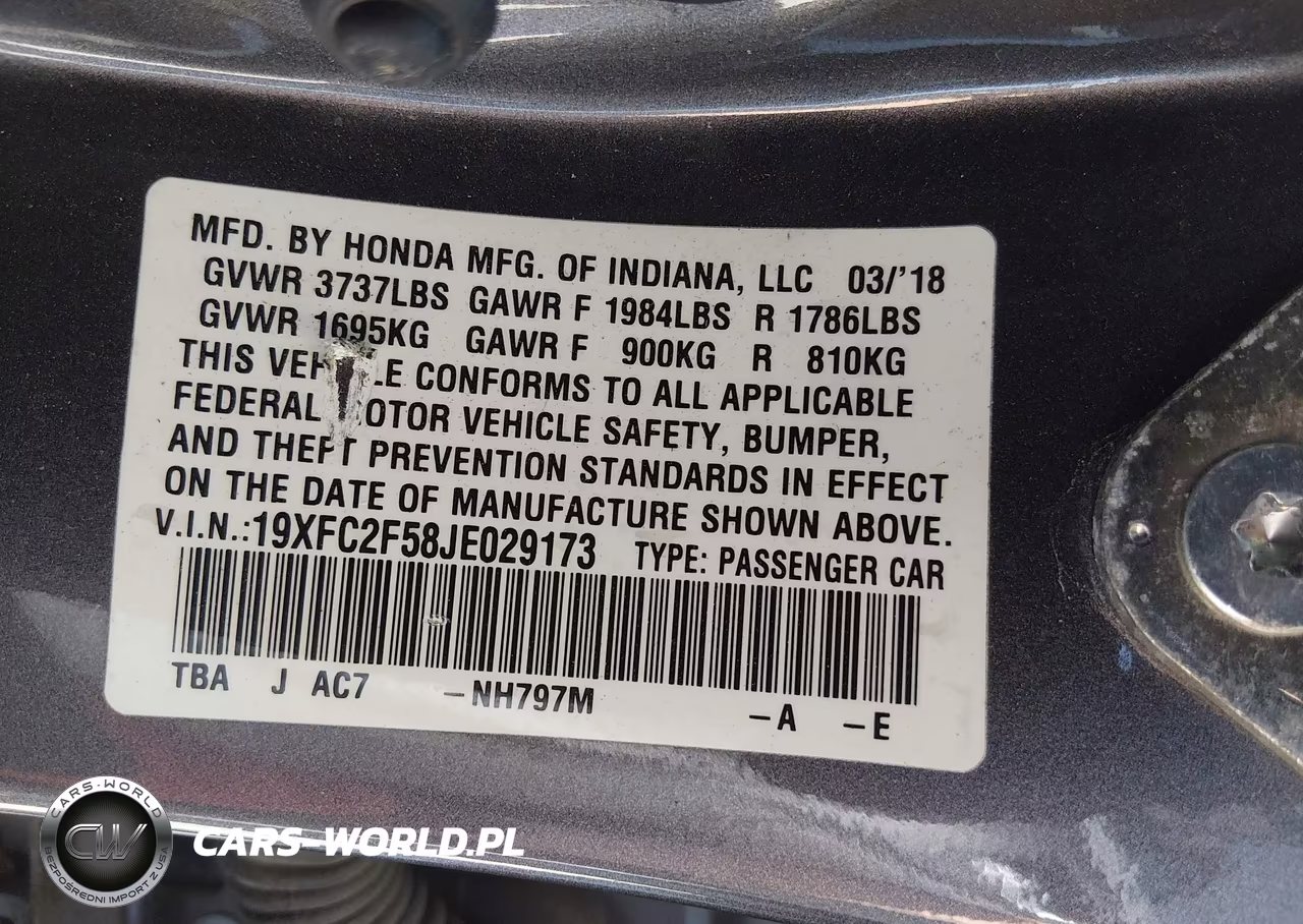 2018 Honda Civic Lx VIN:19XFC2F58JE029173 - 9