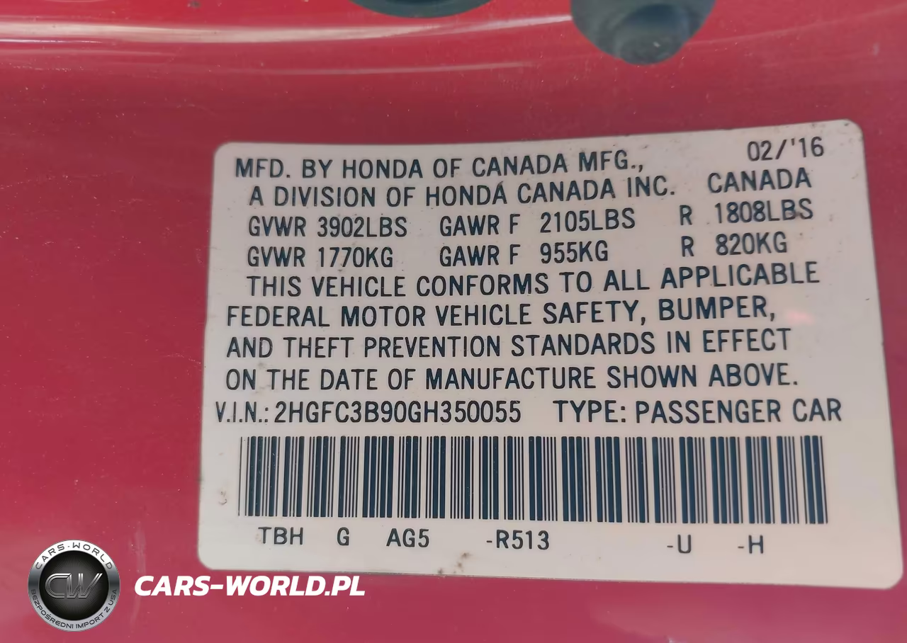 2016 Honda Civic Touring VIN:2HGFC3B90GH350055 - 9