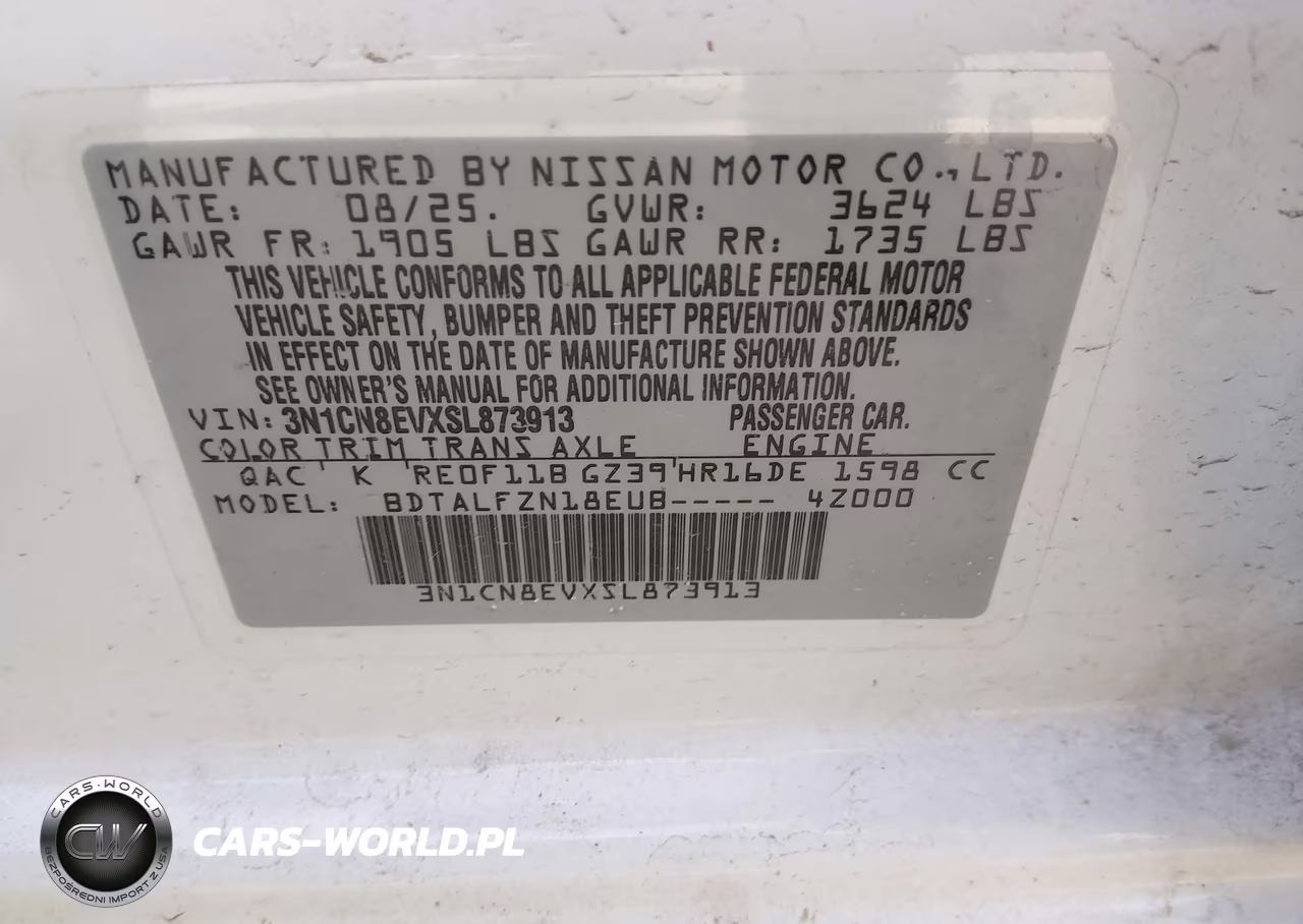2025 Nissan Versa 1.6 Sv VIN:3N1CN8EVXSL873913 - 9