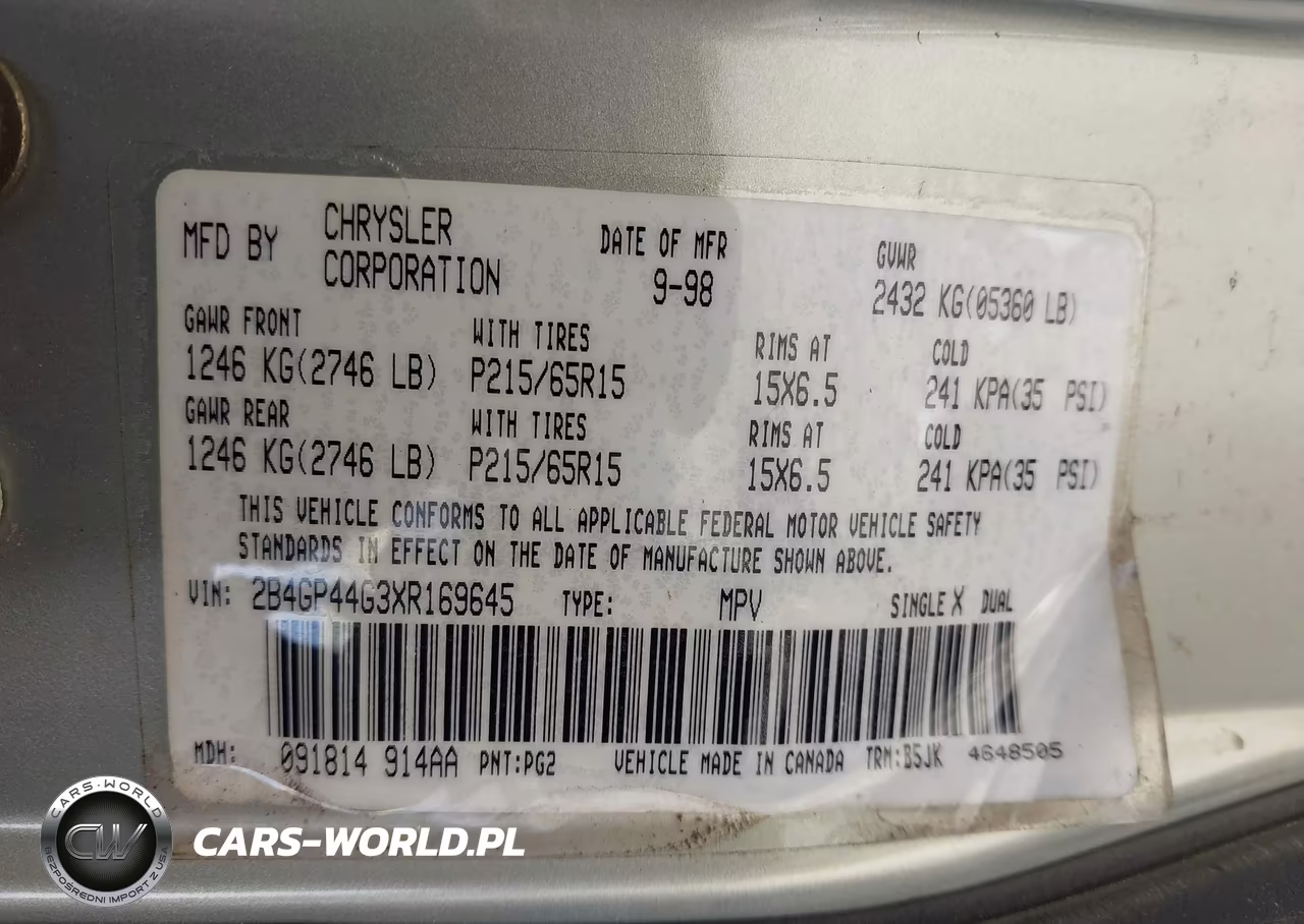 1999 Dodge Grand Caravan Se VIN:2B4GP44G3XR169645 - 9